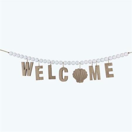 YOUNGS Wooden Welcome Wall Garland on Blessing Beads, White 61630